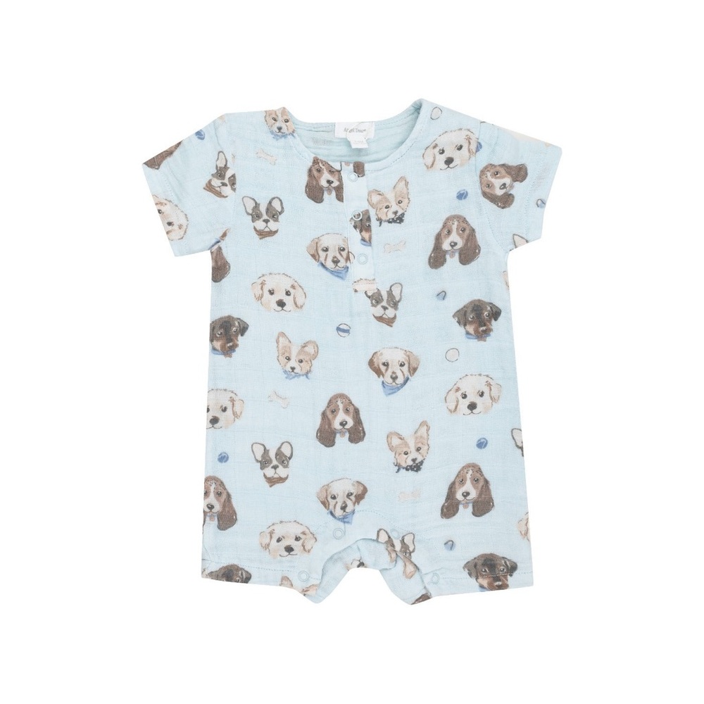 Angel Dear Blue Puppy Faces Print Baby Romper